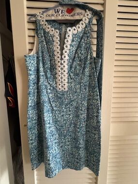 Lilly Pulitzer Blue Floral Sleeveless Mini Dress with White Trim
